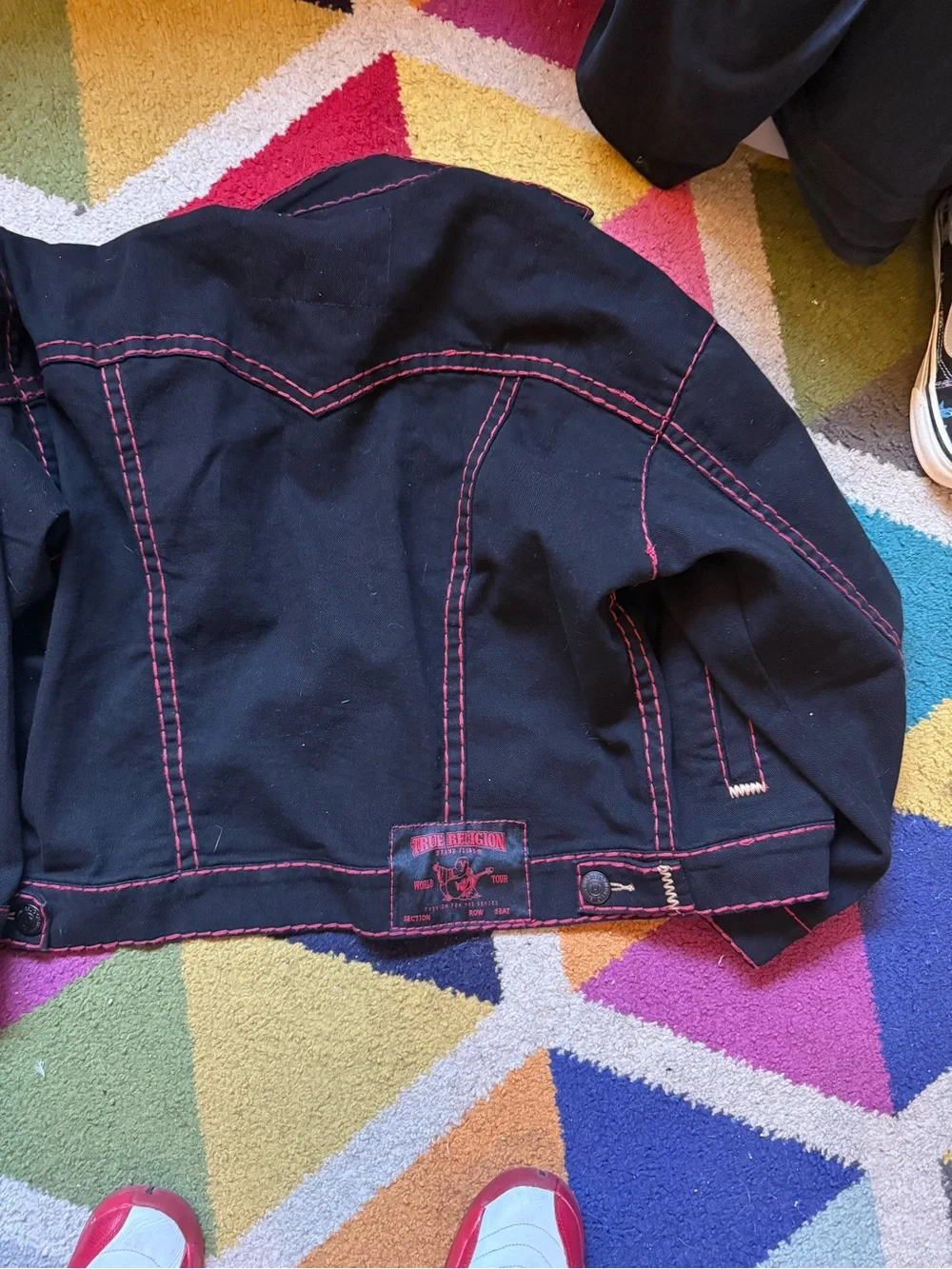 True Religion Black Jacket with Pink Contrast Stitching